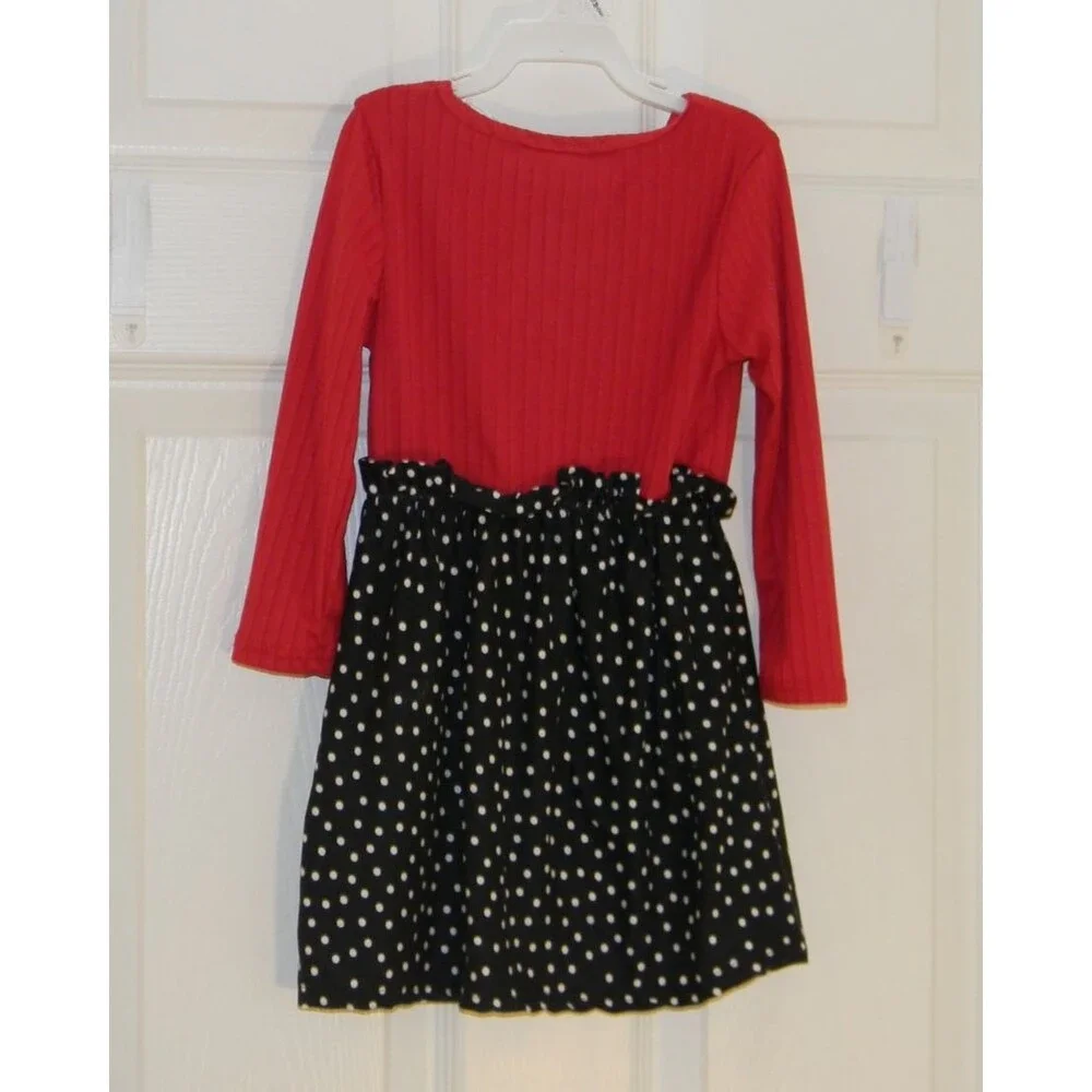 Christmas Dress Gingerbread Red Black Polka Dots Schoolwear Girls 3T NWOT